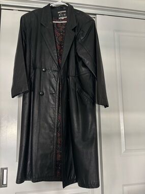 Classic Black Leather Women's Trench Coat
